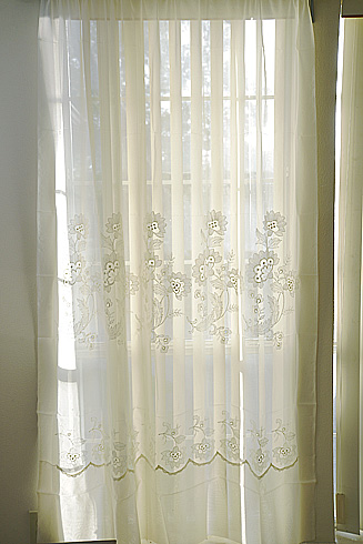 Sheer Embroidered Windows Panel 60"x84". Susan# 094. Pearled